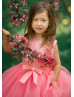 Bright Pink Satin Tulle High Low Flower Girl Dress Bright Pink Satin Tulle High Low Flower Girl Dress